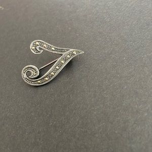 Sterling Marcasite Initial “T” pin